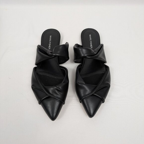 Marc Fisher Shoes - Marc Fisher Satera Black Faux Leather Slip On Mules